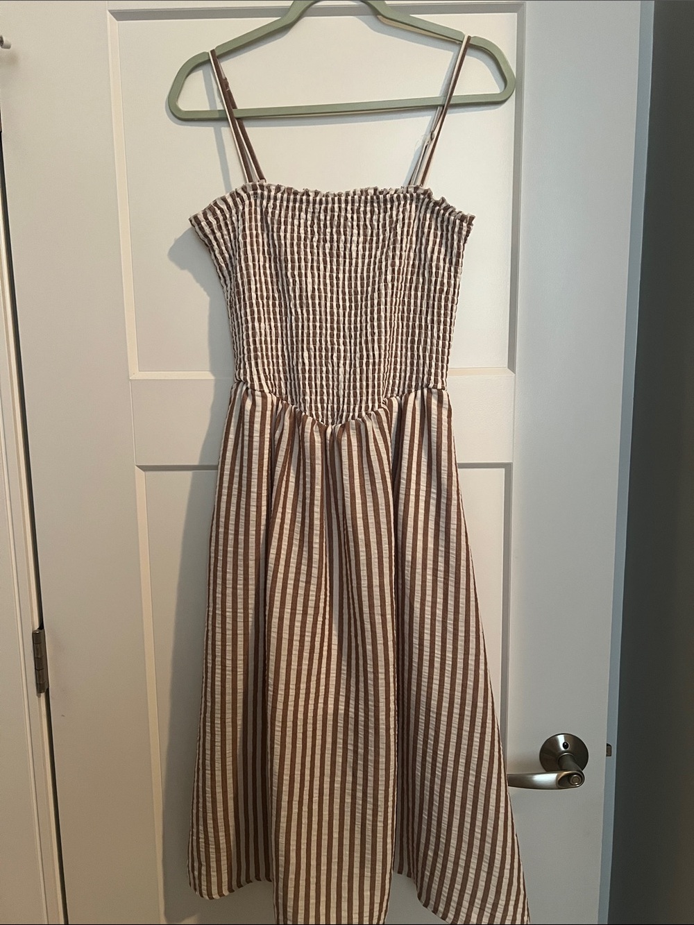 Rachel Paige Brown and Cream Striped Sundress with Smocked Bodice